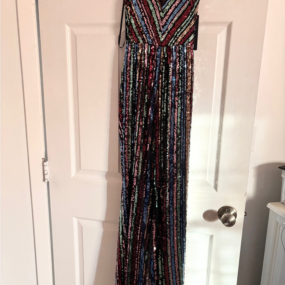 bebe Multicolor Sequin Jumpsuit
